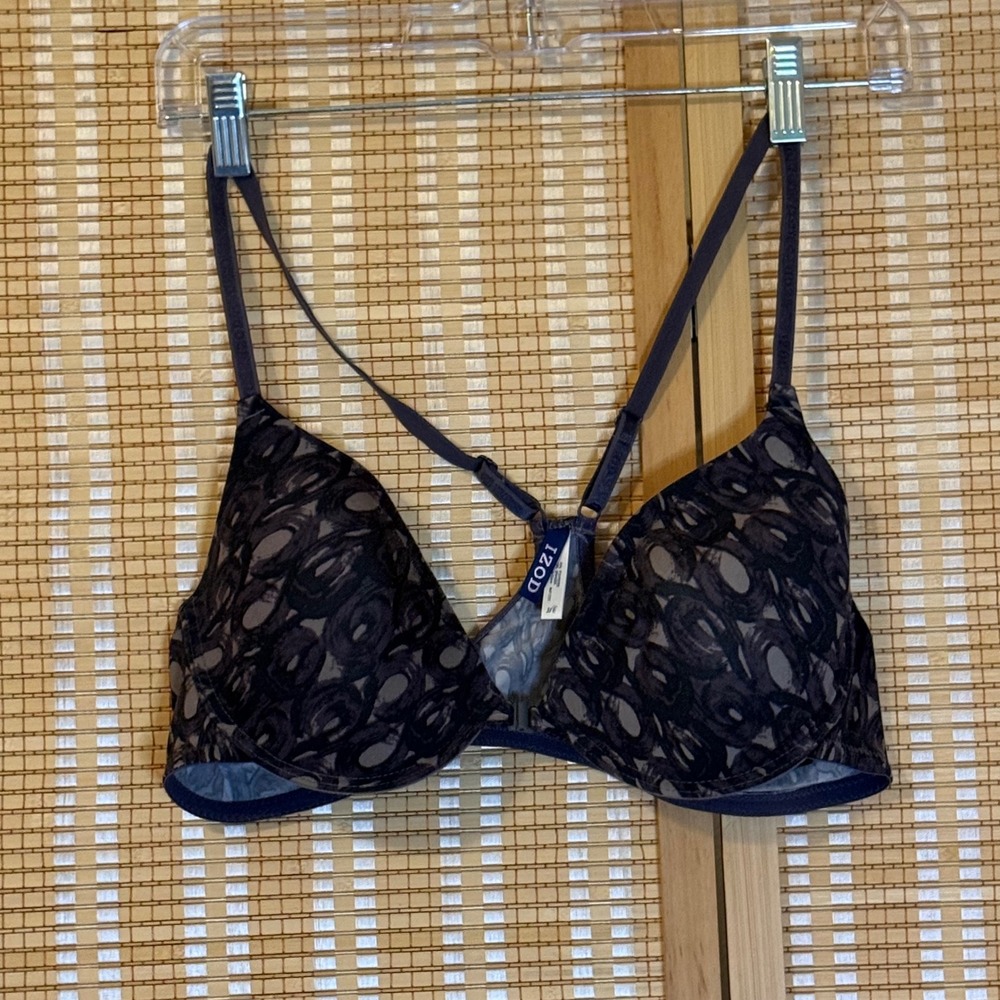 IZOD Womens‎ Racerback Bra 38B Purple Black Abstract Swirl Front Closure Wire